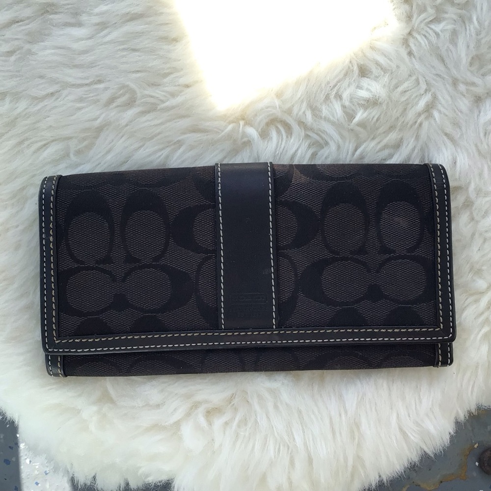 Coach Monogrammed Canvas Coated and Leather Long Wallet Clutch/Organizer Black - Picture 1 of 14